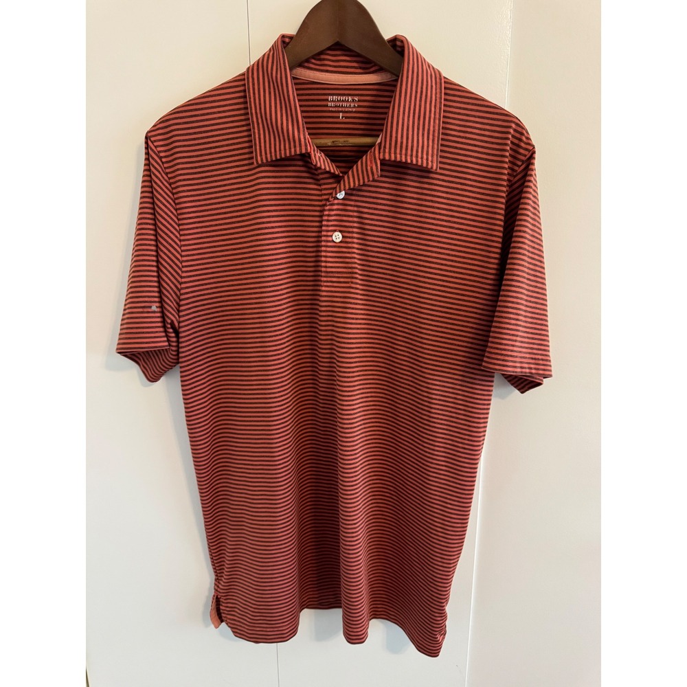 Brooks Brothers Mens Striped Performance Polo Shirt Orange Gray Large